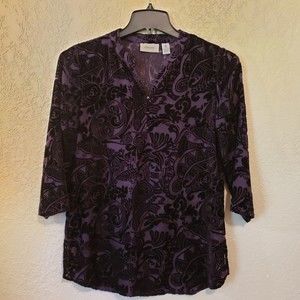 Chico's Women's Purple Velvet Burnout Tunic Sz Small 4 Semi Sheer